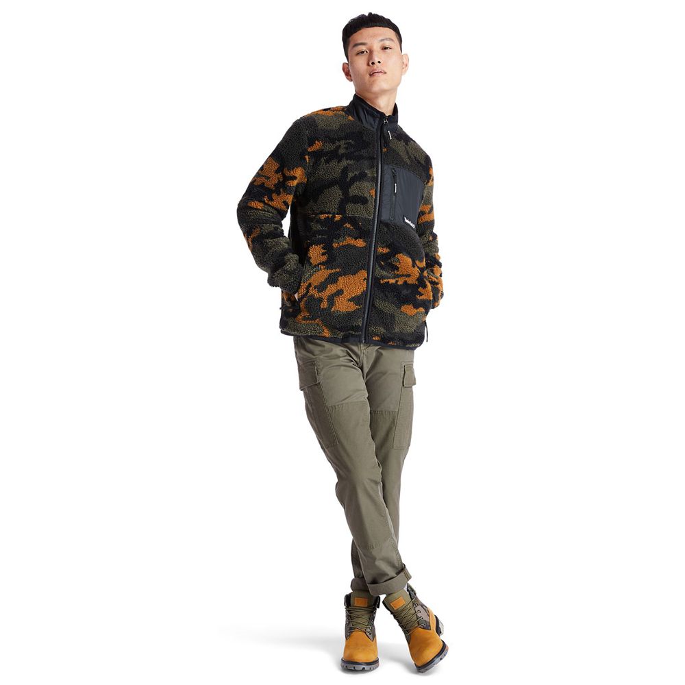 Geaca Timberland Barbati Negrii/Verzi/Maro - Camo Recycled Fleece - Romania - WJEACF819